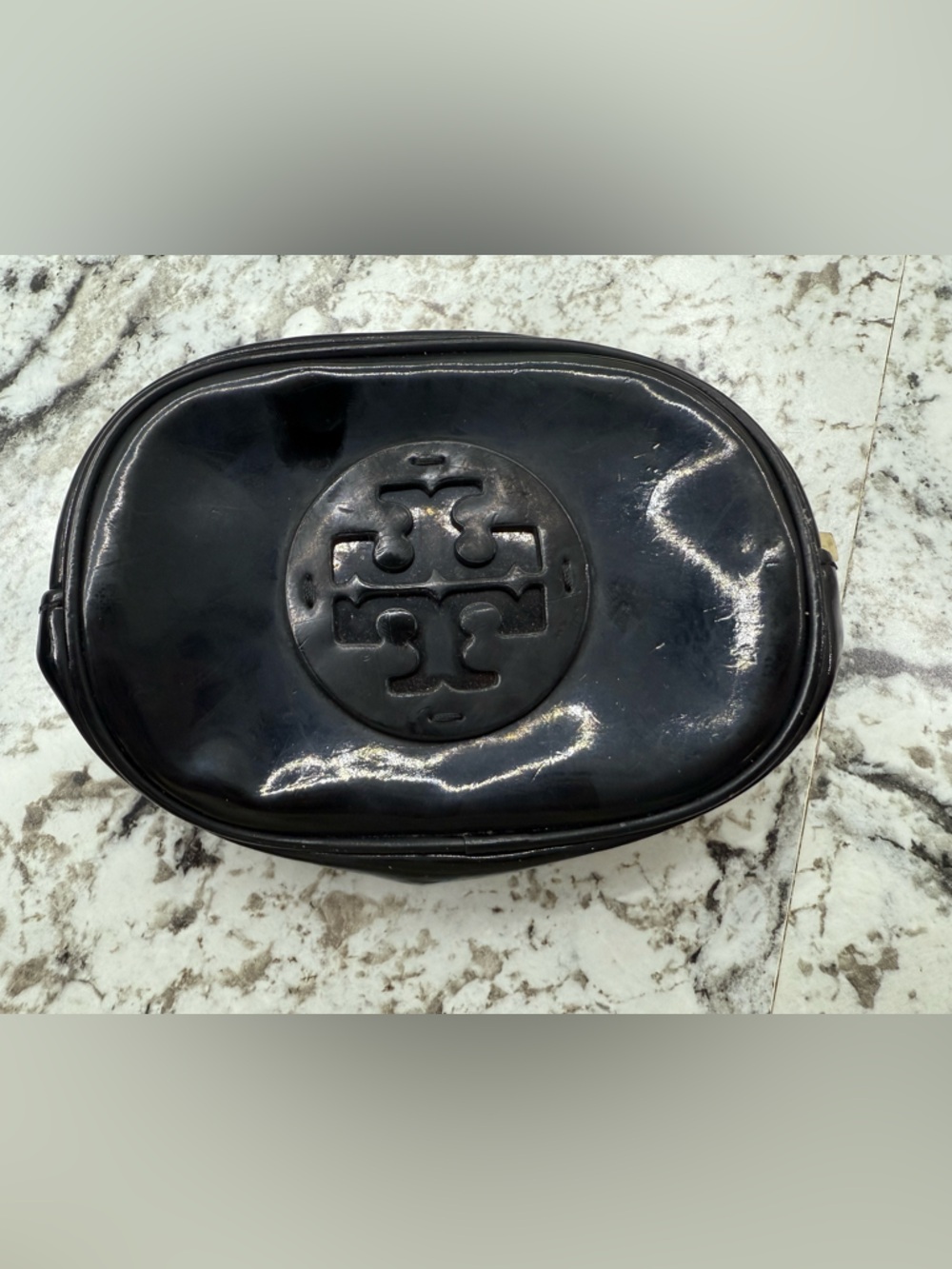 Tory Burch Black Patent Oval Logo Pouch